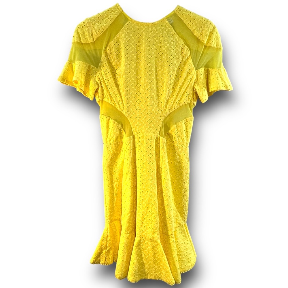 KATRINA GRIMALDI Lila Eyelet Mini Dress in Yellow Short Sleeve NEW WITH TAG XS